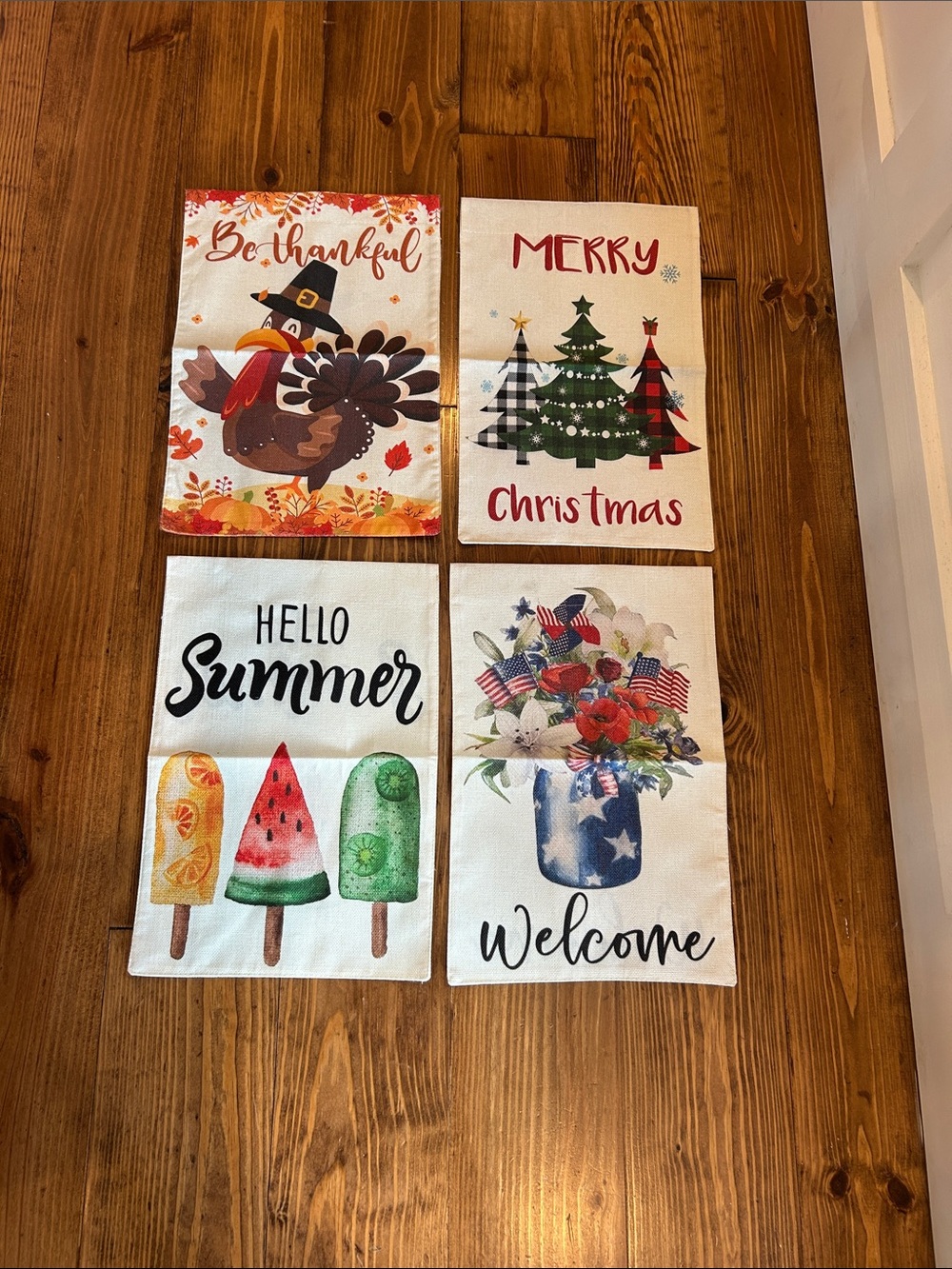 Set of 4 Seasonal Decorative Garden Flags - Fall, Christmas, Summer, Patriotic